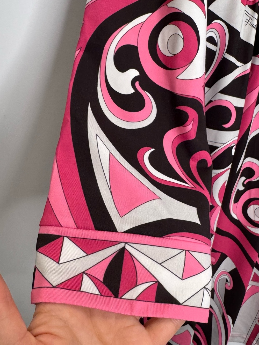 Emilio Pucci Pink Swirl V-Neck LongSleeve dress silk jersey abstract psychedelic - Picture 6 of 12